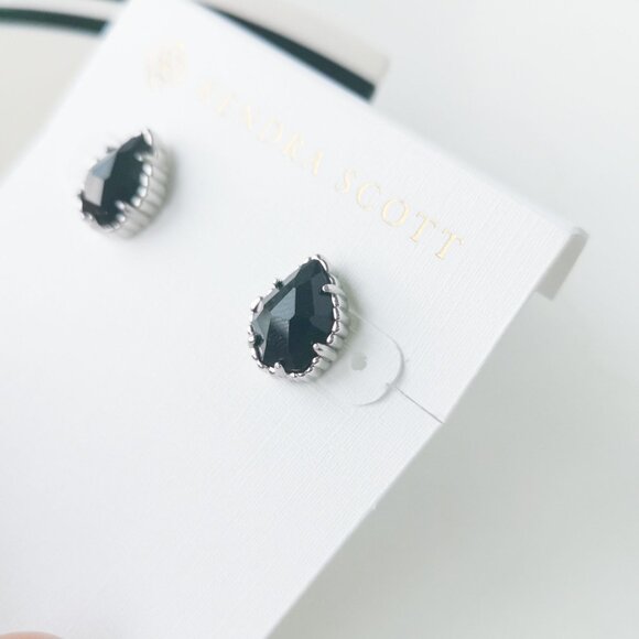 Kendra Scott Tessa Silver Black Opaque Glass Stud Earrings - Picture 3 of 4